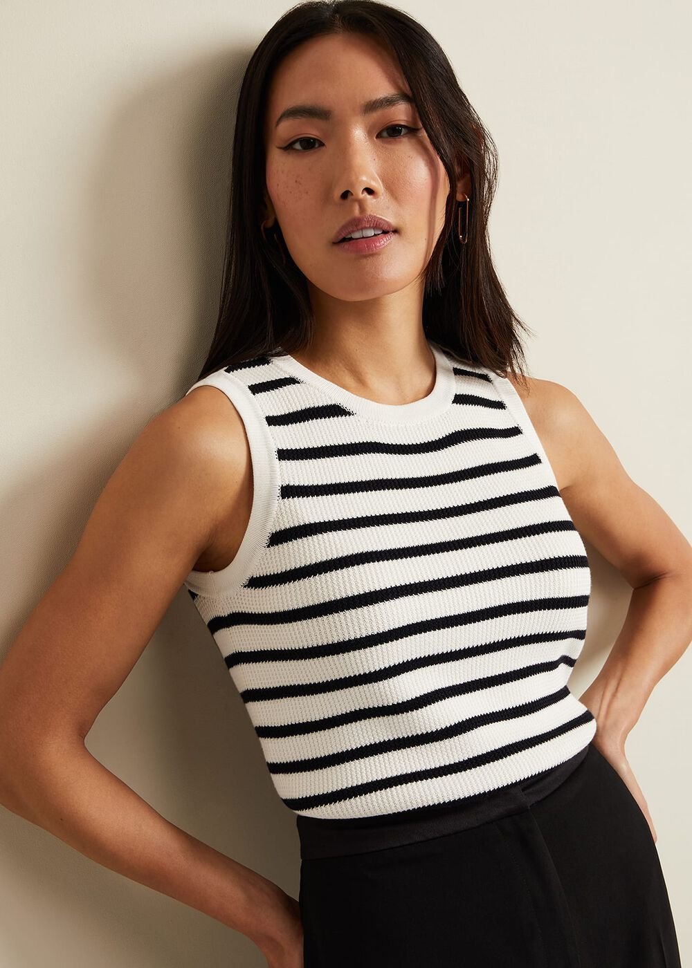 Chloe Stripe Vest - Ivory/Navy
