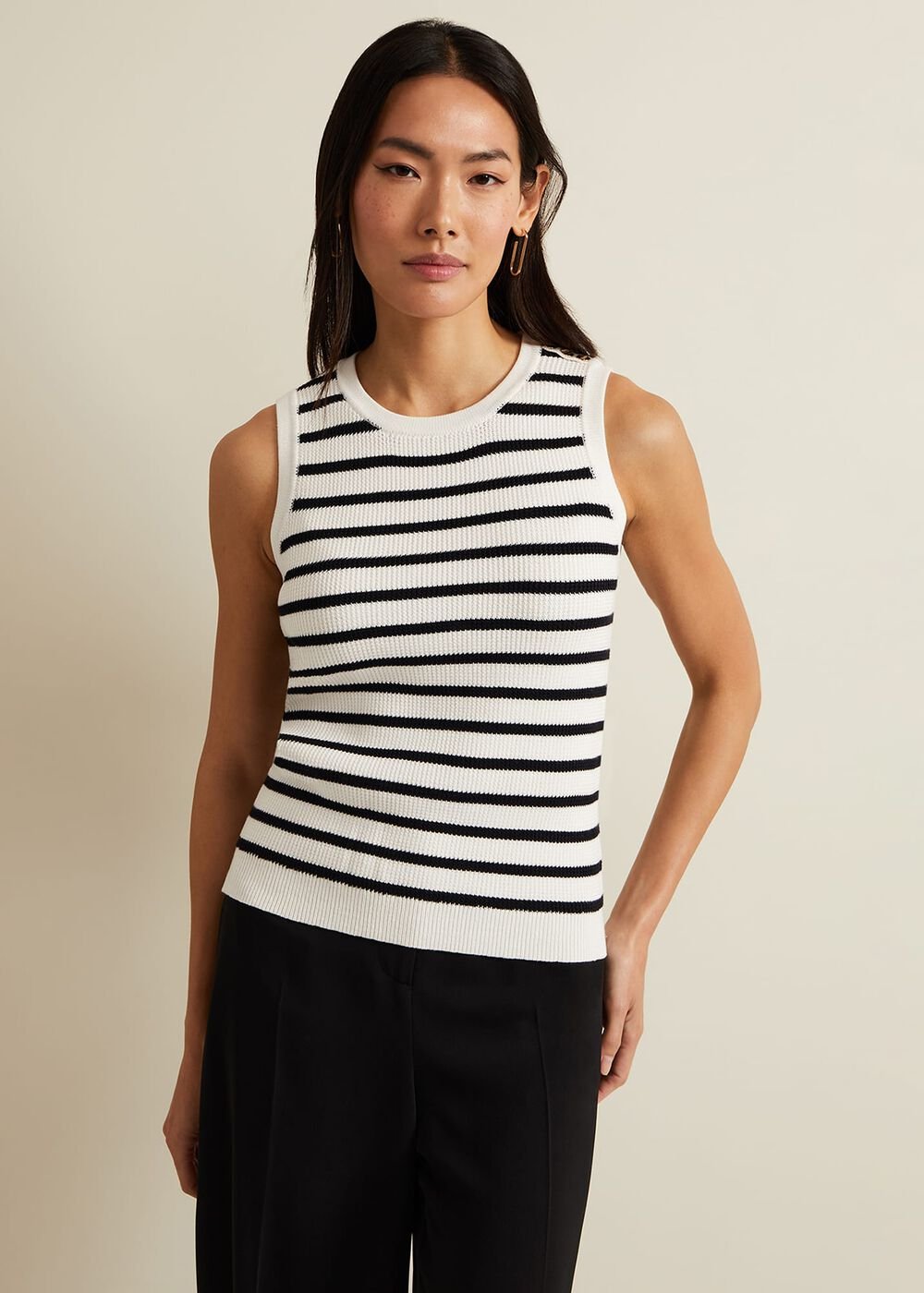 Chloe Stripe Vest - Ivory/Navy