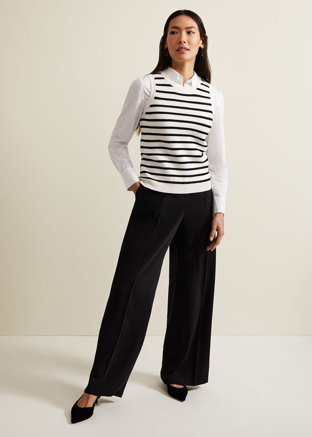 Chloe Stripe Vest - Ivory/Navy
