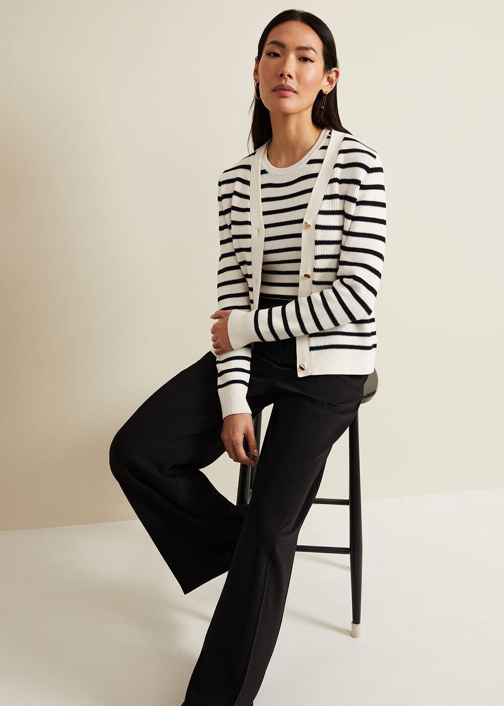 Chloe Stripe Cardigan - Ivory/Navy