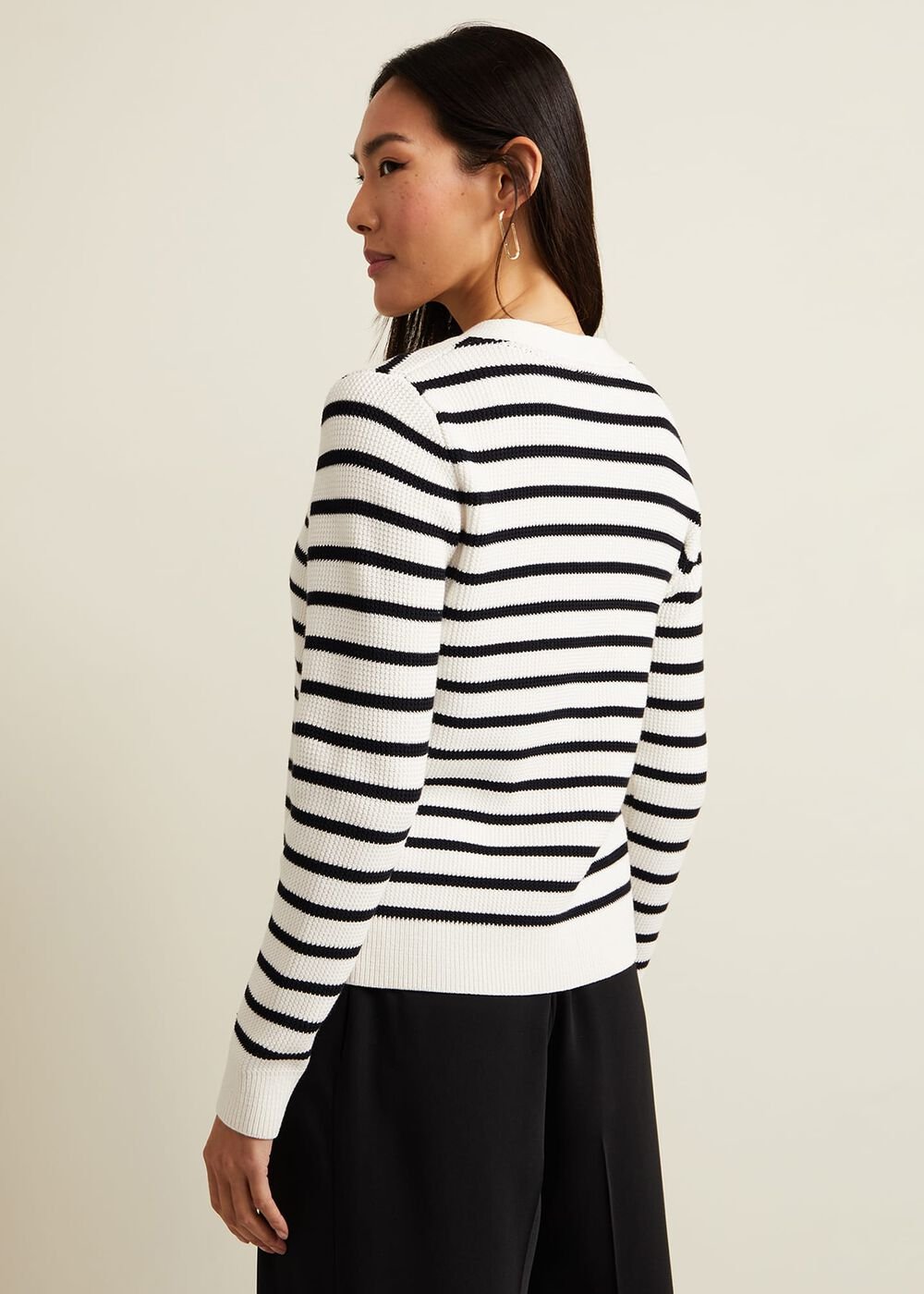 Chloe Stripe Cardigan - Ivory/Navy
