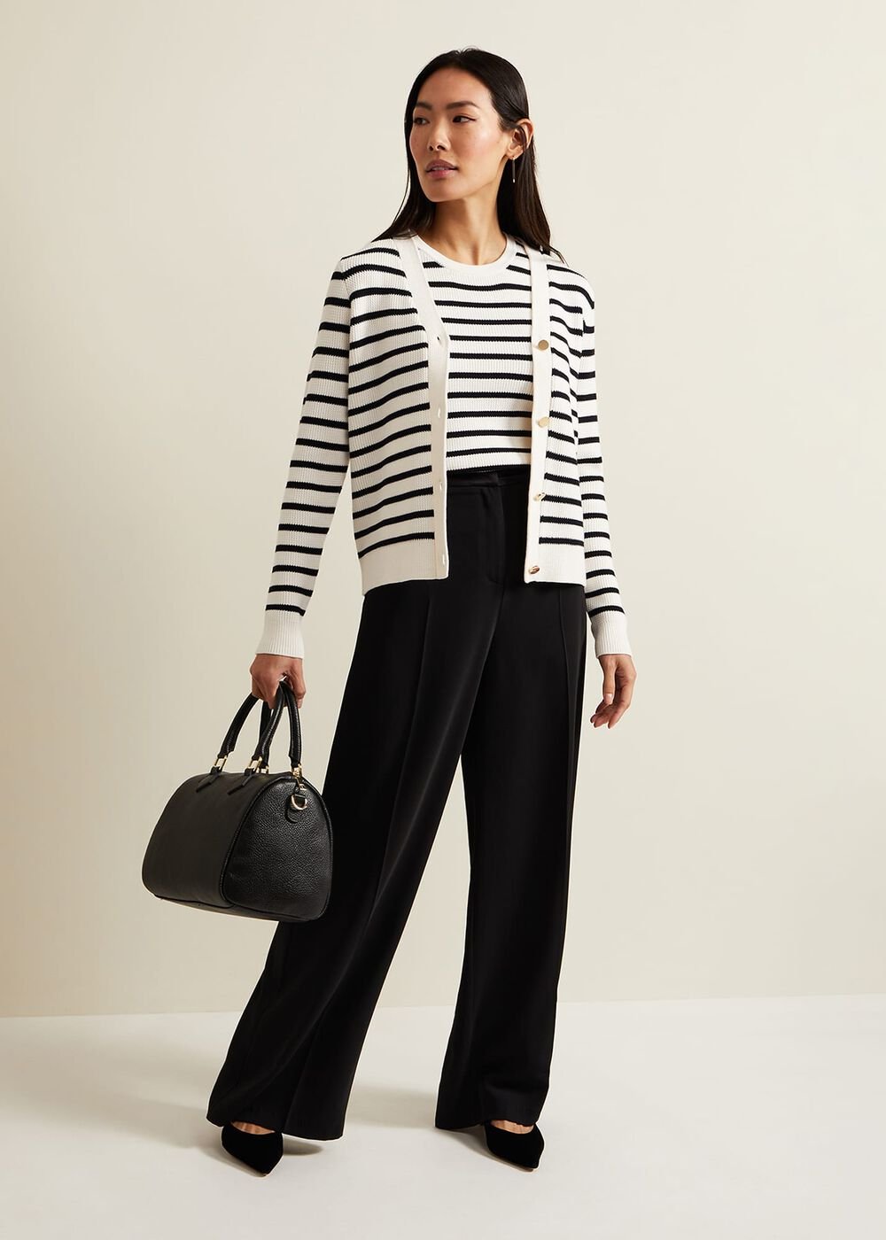 Chloe Stripe Cardigan - Ivory/Navy