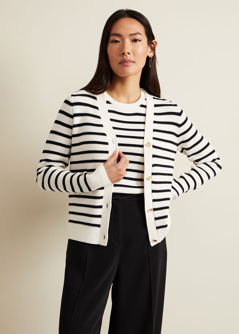 Chloe Stripe Cardigan - Ivory/Navy