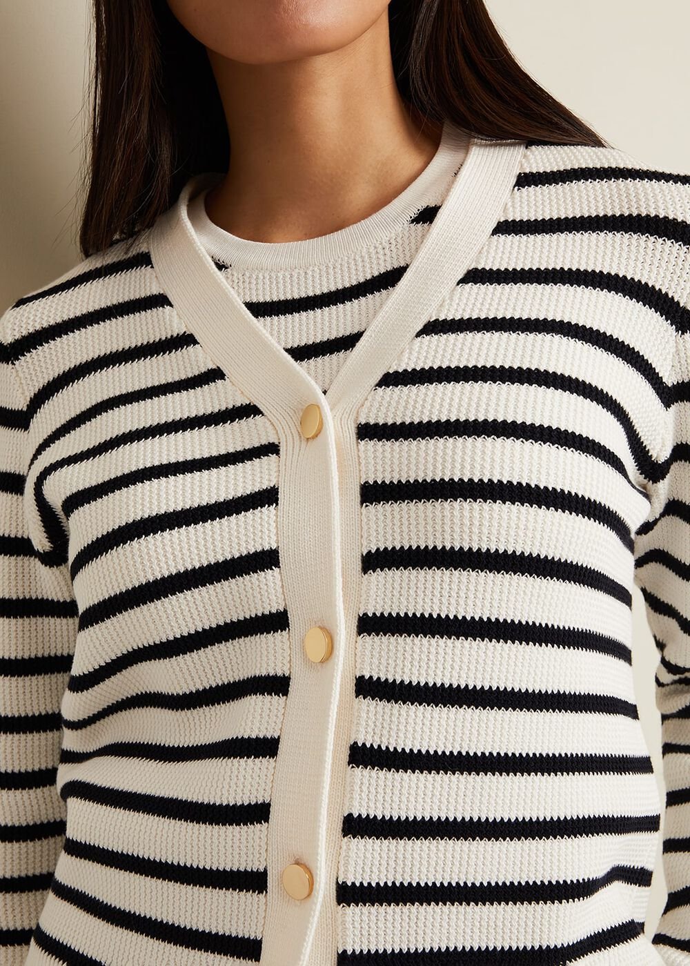 Chloe Stripe Cardigan - Ivory/Navy