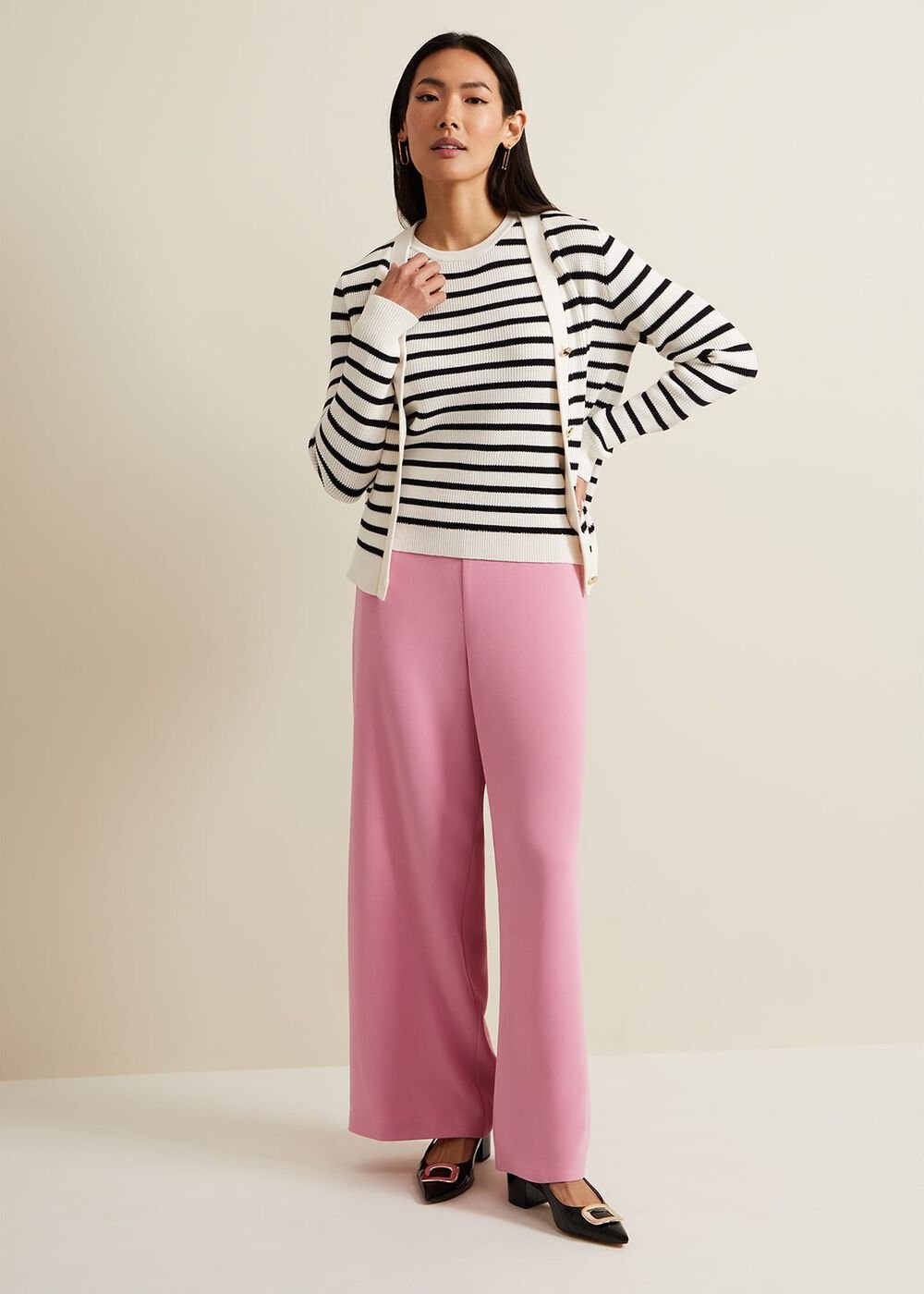 Chloe Stripe Cardigan - Ivory/Navy
