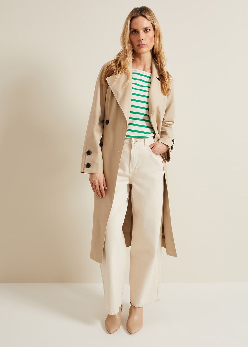Women's Green Stripe Batwing Jumper - Multi-Coloured