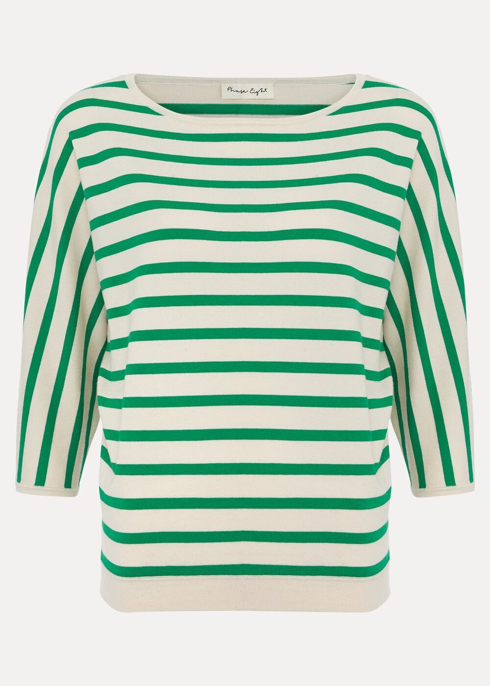 Women's Green Stripe Batwing Jumper - Multi-Coloured