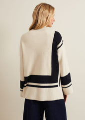 Kayleigh Chunky Boxy Striped Jumper - Stone/Navy
