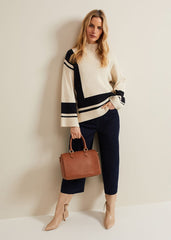 Kayleigh Chunky Boxy Striped Jumper - Stone/Navy