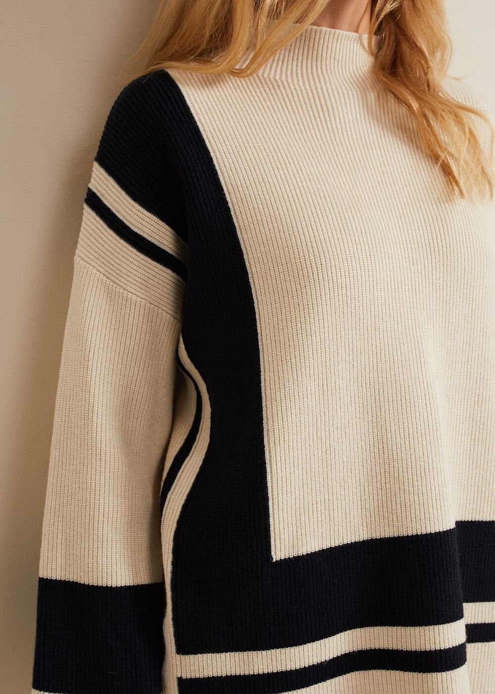 Kayleigh Chunky Boxy Striped Jumper - Stone/Navy