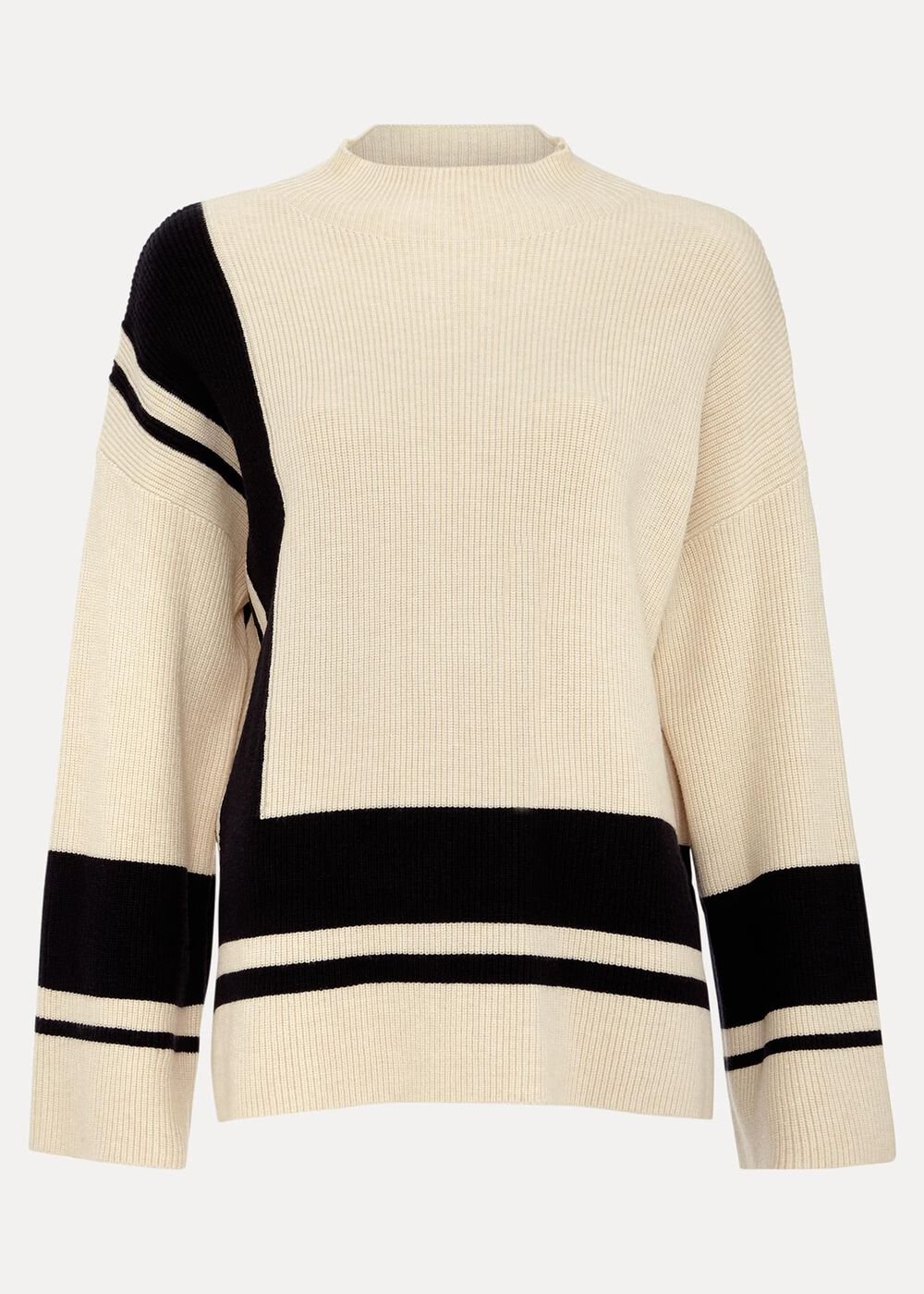 Kayleigh Chunky Boxy Striped Jumper - Stone/Navy