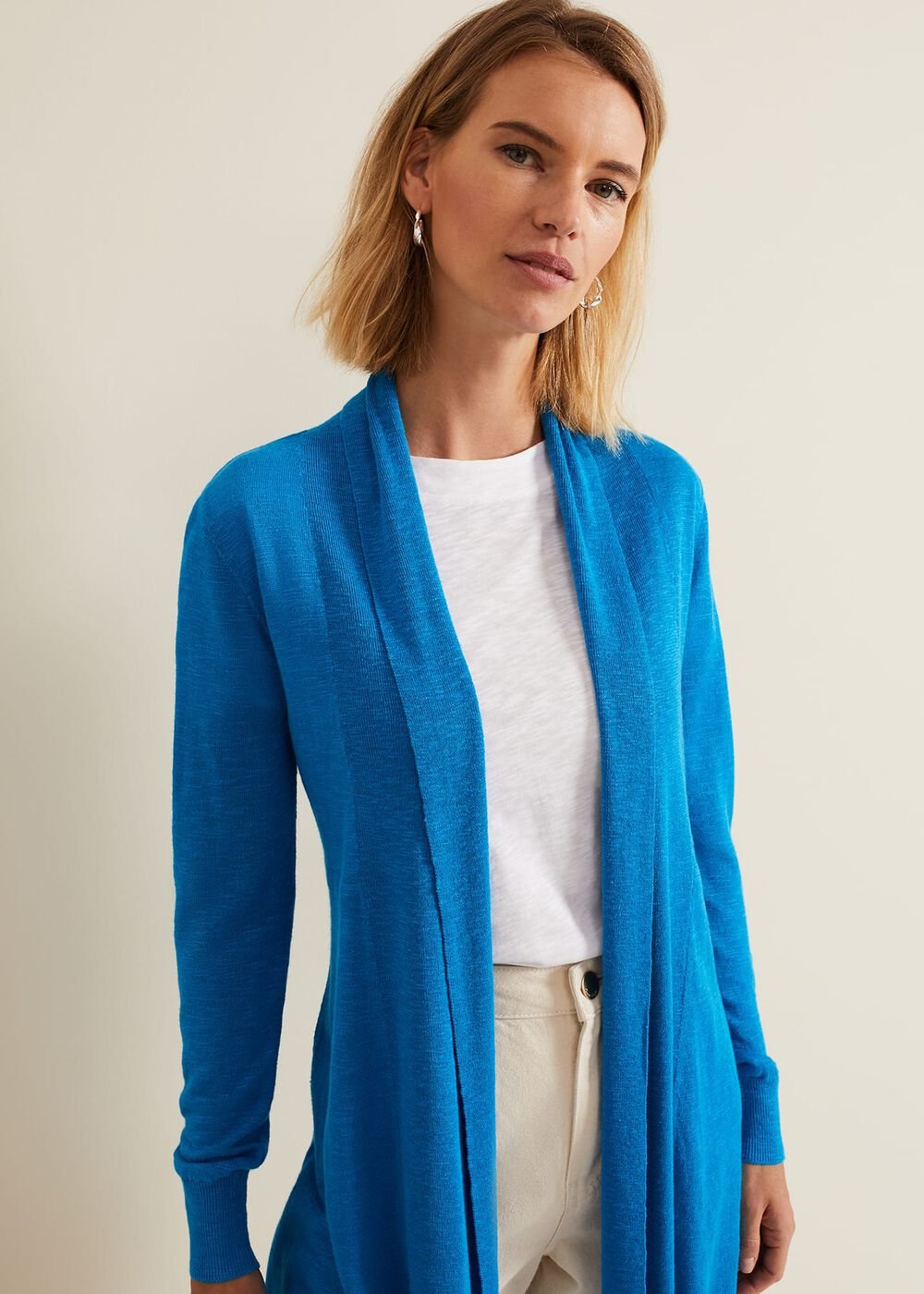 Louise Linen Longline Cardigan - Blue