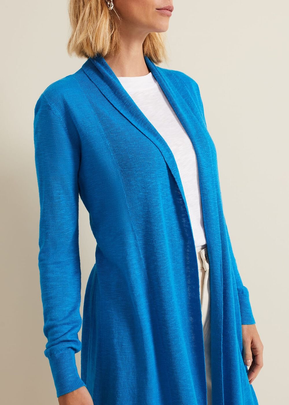 Louise Linen Longline Cardigan - Blue