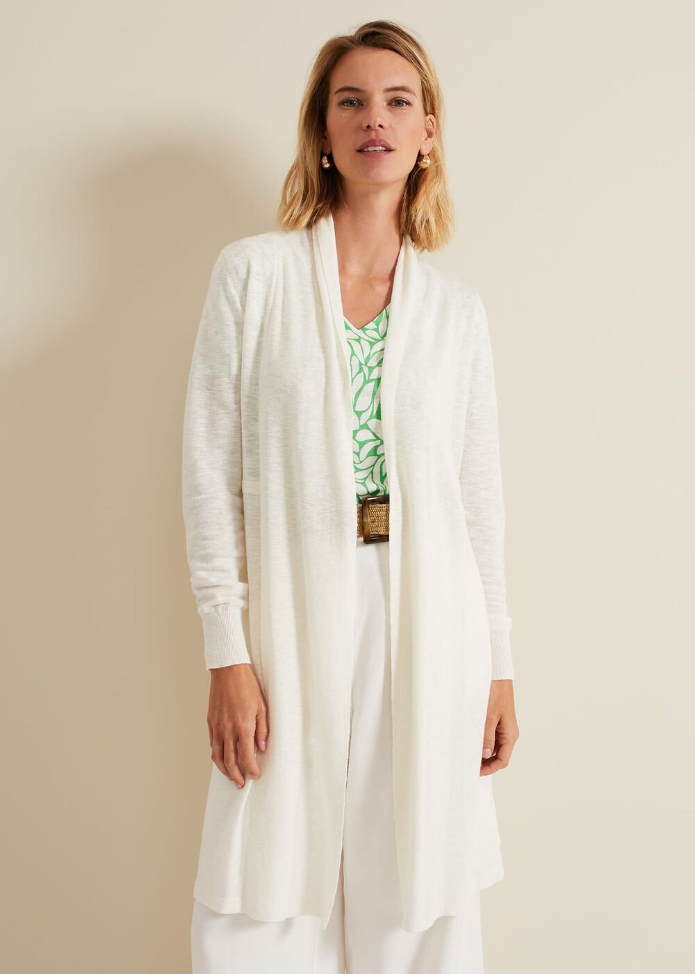 Louise Linen Longline Cardigan - Ivory