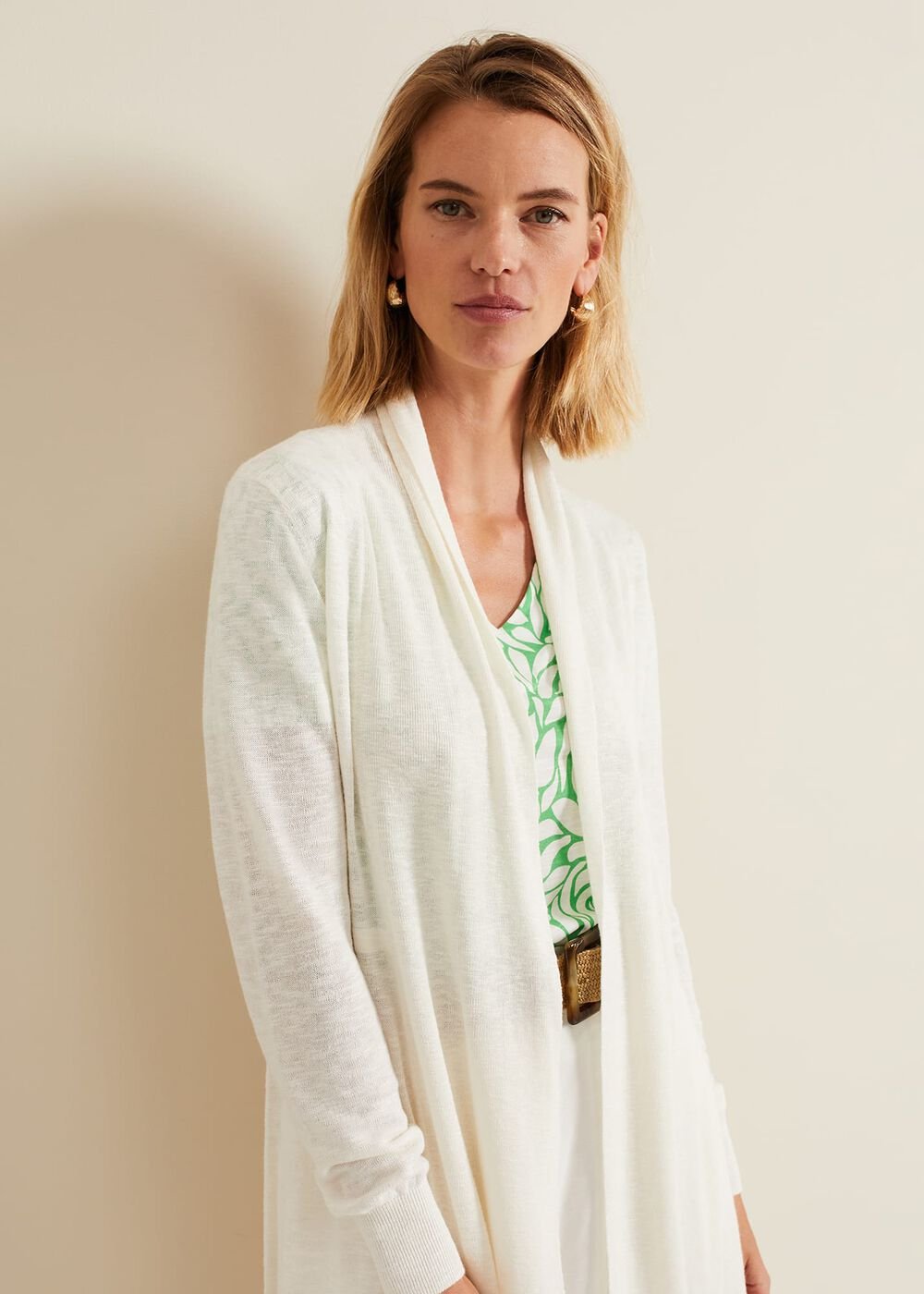 Louise Linen Longline Cardigan - Ivory