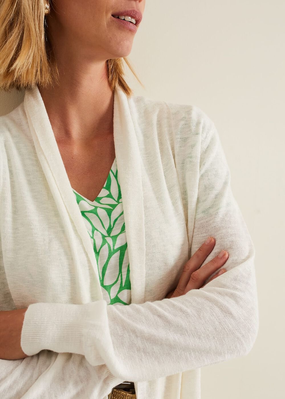 Louise Linen Longline Cardigan - Ivory