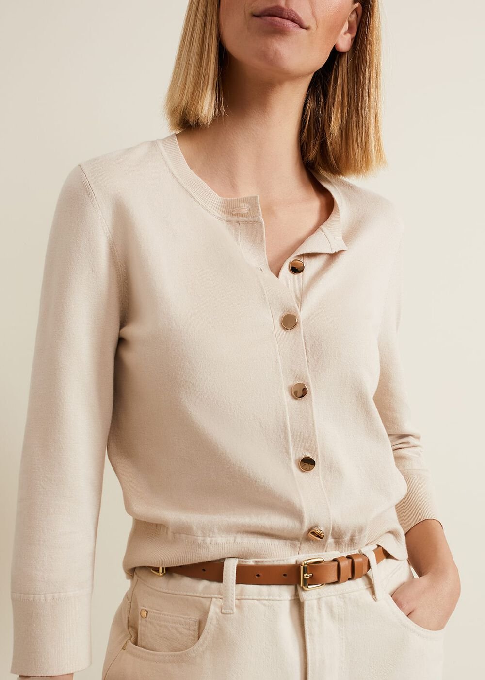 Robin Button Through Cardigan - Stone