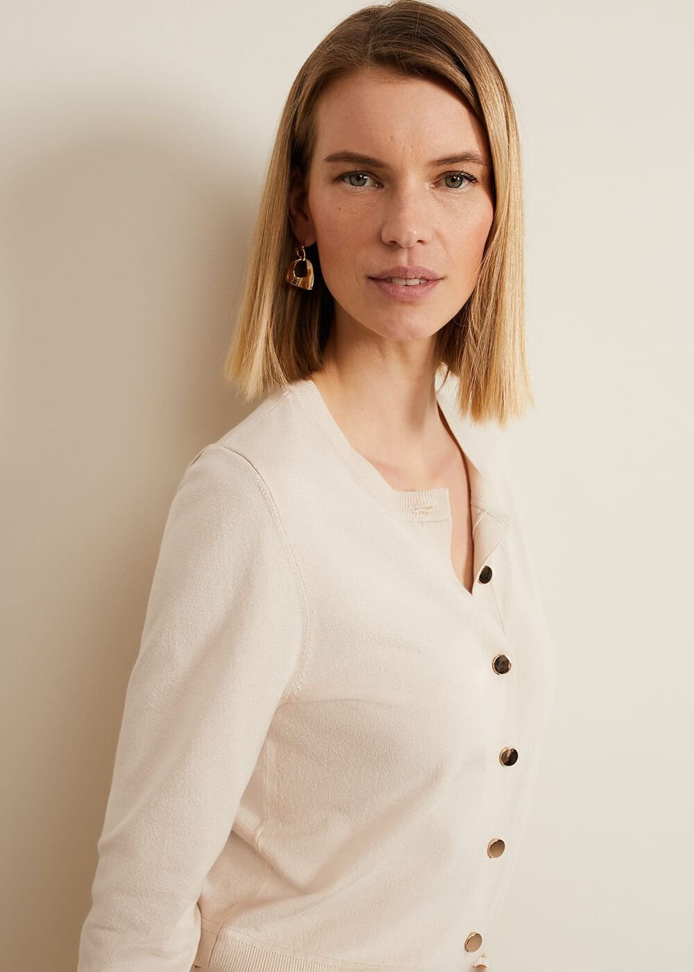 Robin Button Through Cardigan - Stone