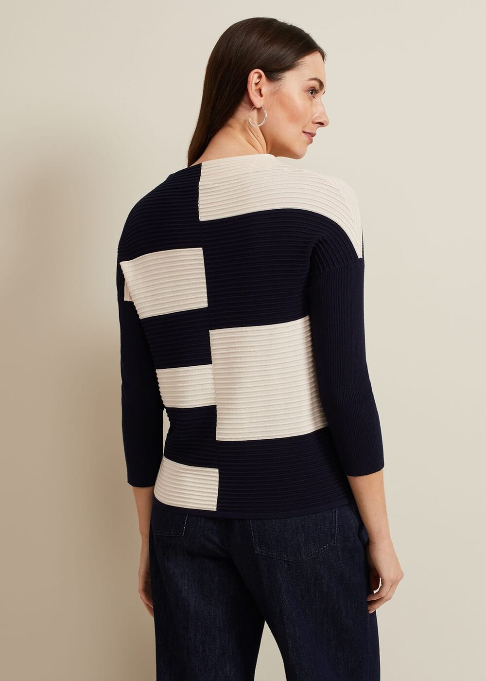 Harper Ripple Top - Navy/Ivory