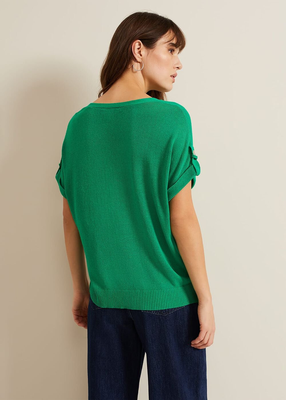 Laura Linen Metal Button Tab Top - Green