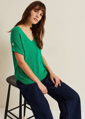 Laura Linen Metal Button Tab Top - Green
