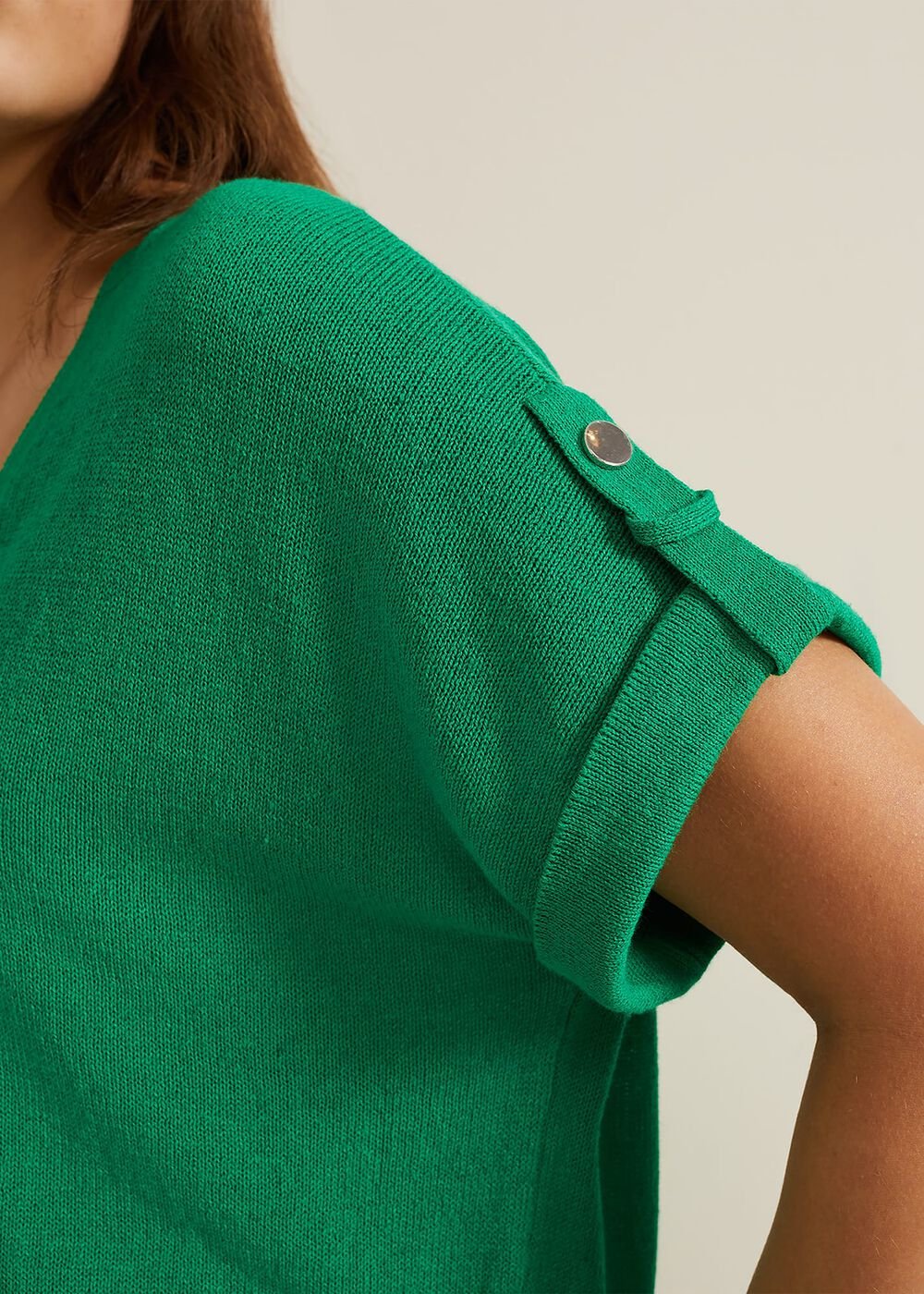 Laura Linen Metal Button Tab Top - Green