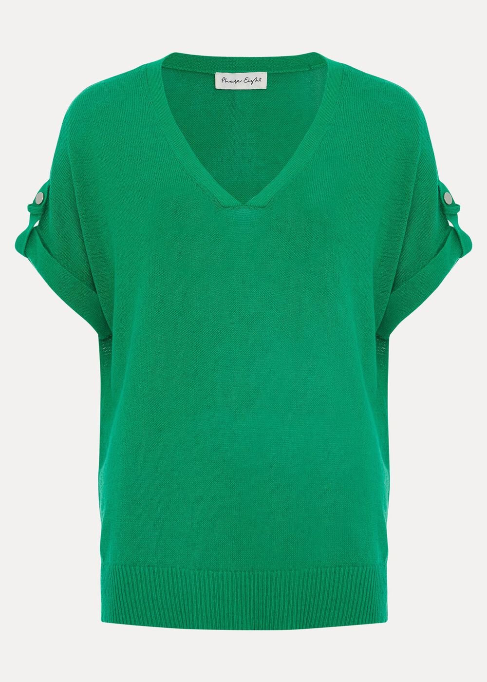 Laura Linen Metal Button Tab Top - Green