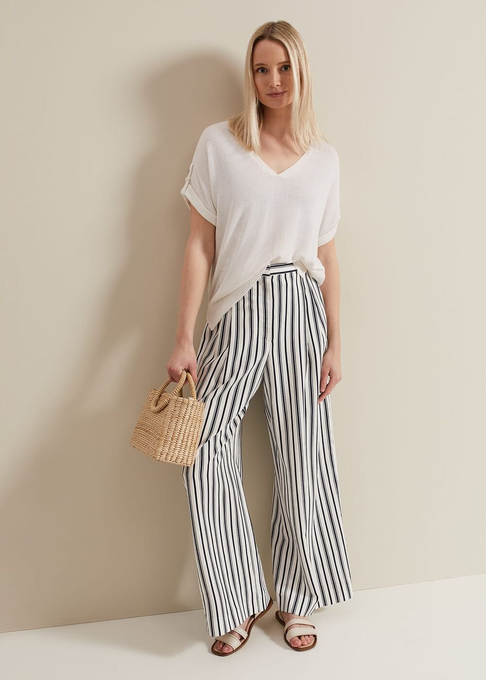 Laura Linen Metal Button Tab Top - White