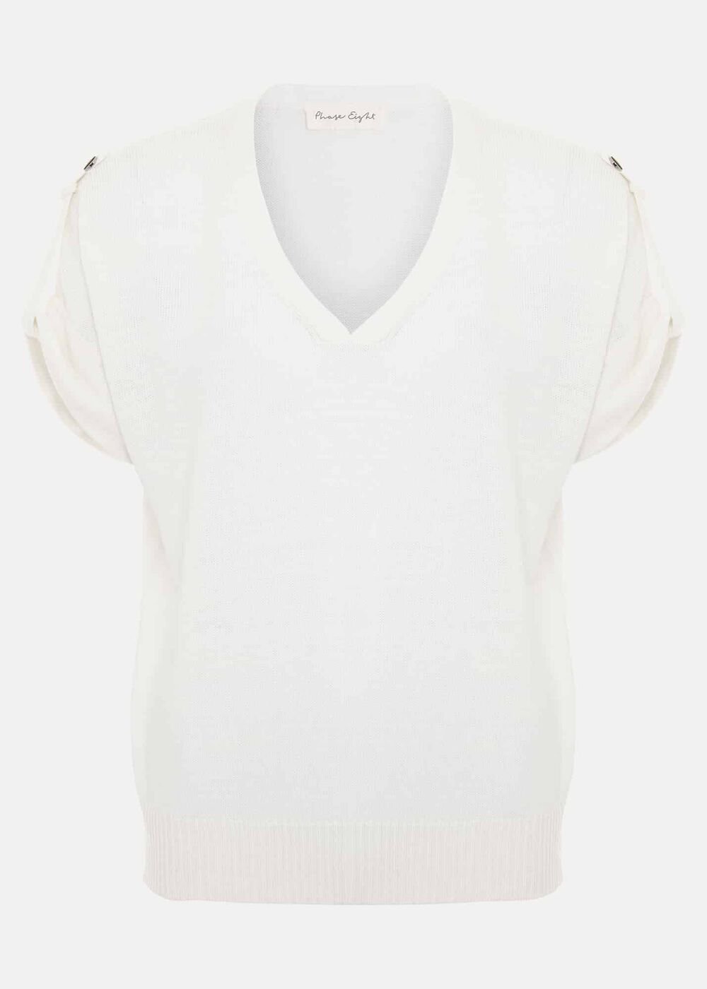 Laura Linen Metal Button Tab Top - White