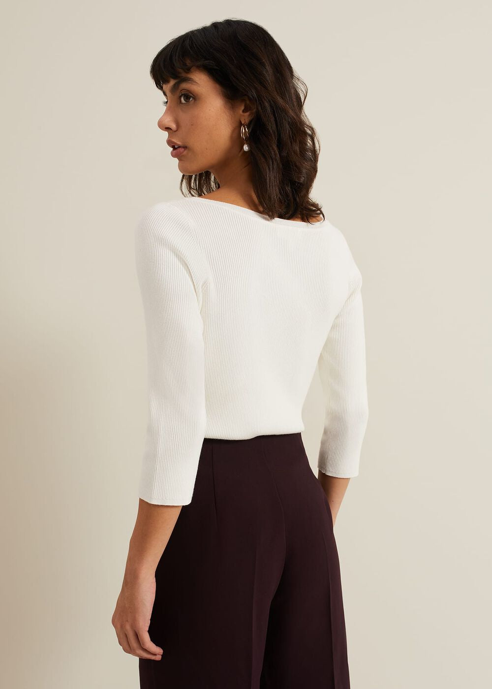 Tannah Ribbed Slash Neck Top - Ivory