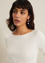 Tannah Ribbed Slash Neck Top - Ivory