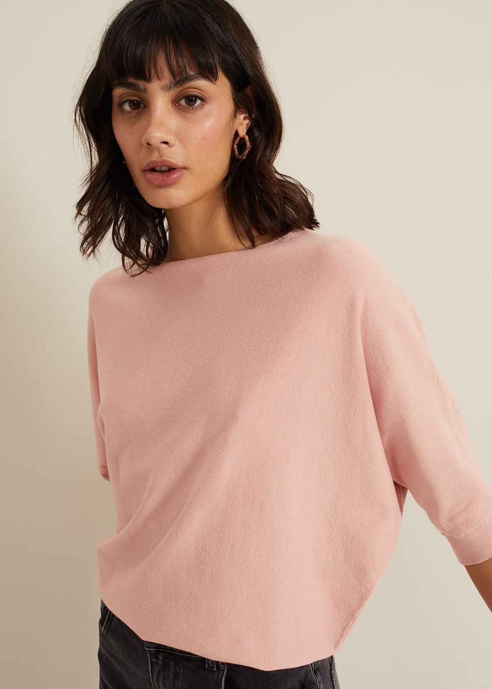 Women's Light Pink Batwing Knitted Jumper - Pink