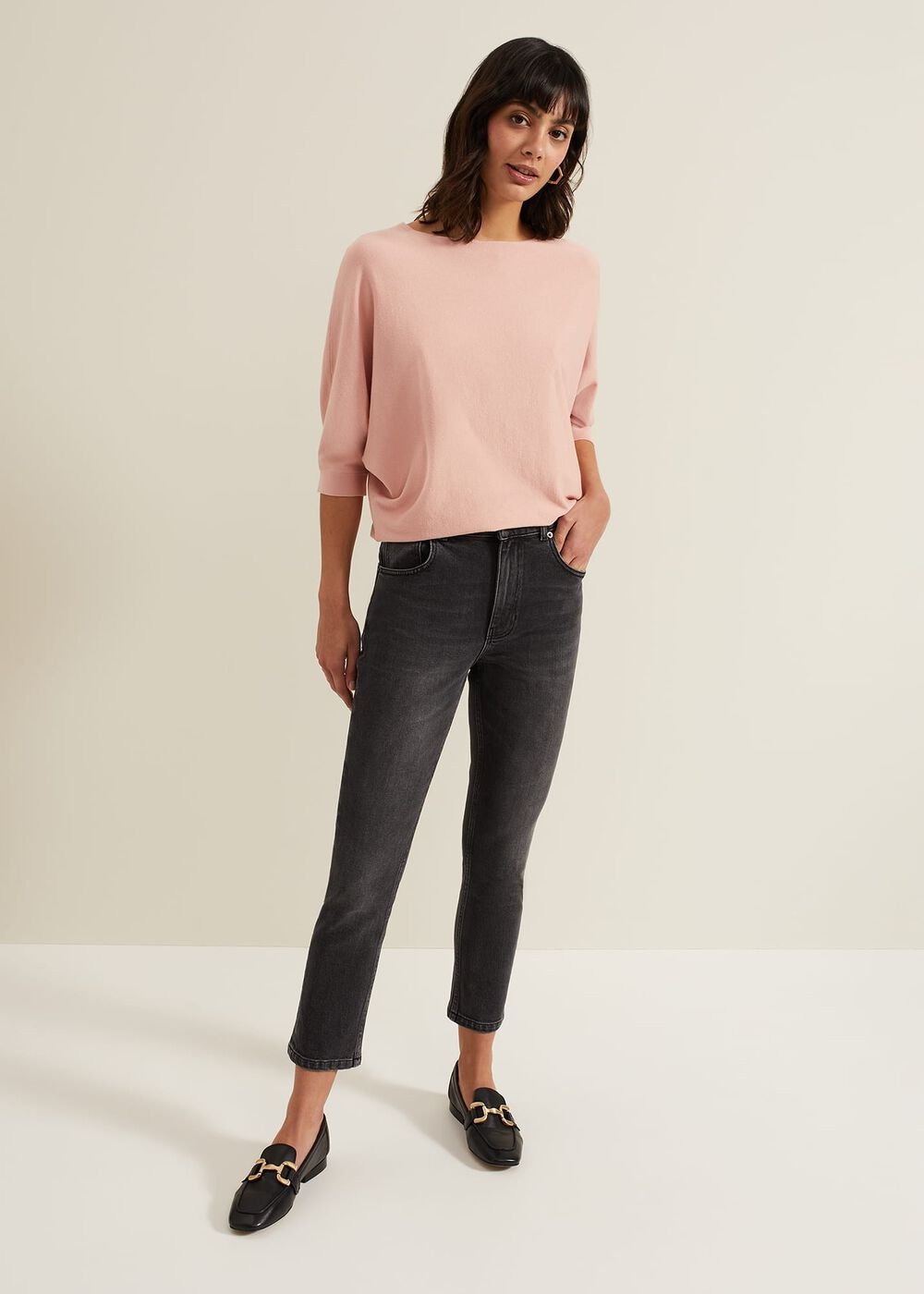Women's Light Pink Batwing Knitted Jumper - Pink