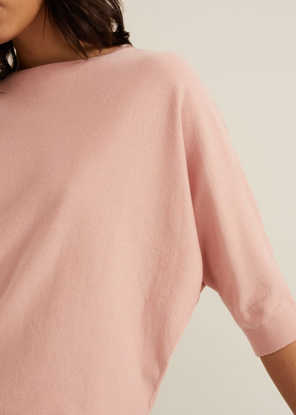 Women's Light Pink Batwing Knitted Jumper - Pink