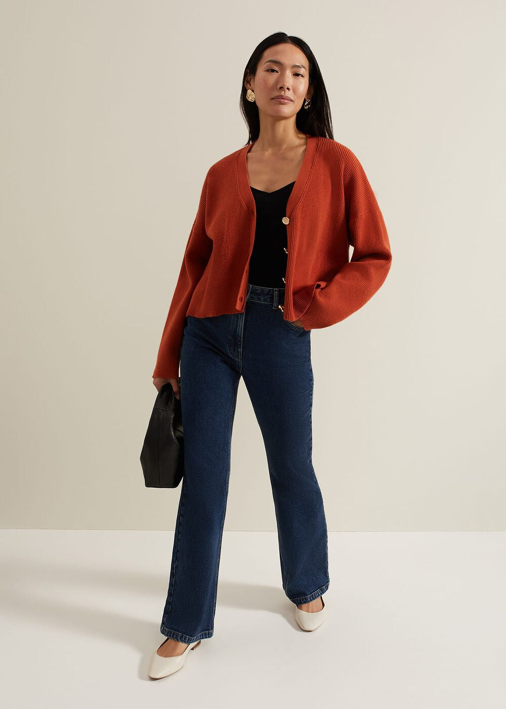 Anna Button Ribbed Cardigan - Orange