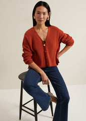 Anna Button Ribbed Cardigan - Orange