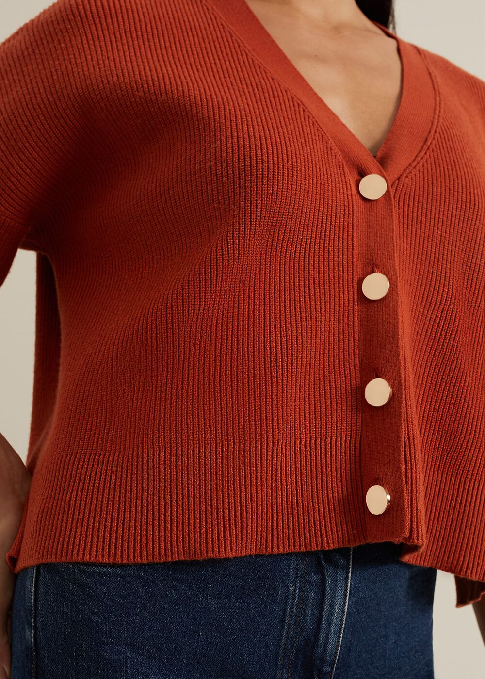 Anna Button Ribbed Cardigan - Orange