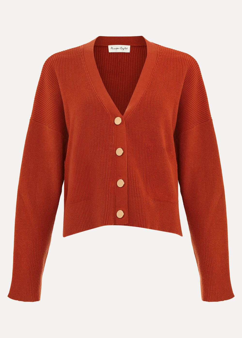 Anna Button Ribbed Cardigan - Orange