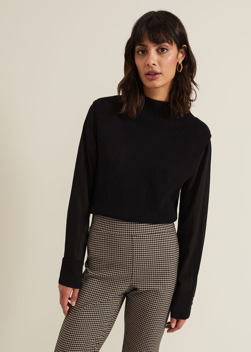 Ella Black Woven Sleeve Jumper - Black