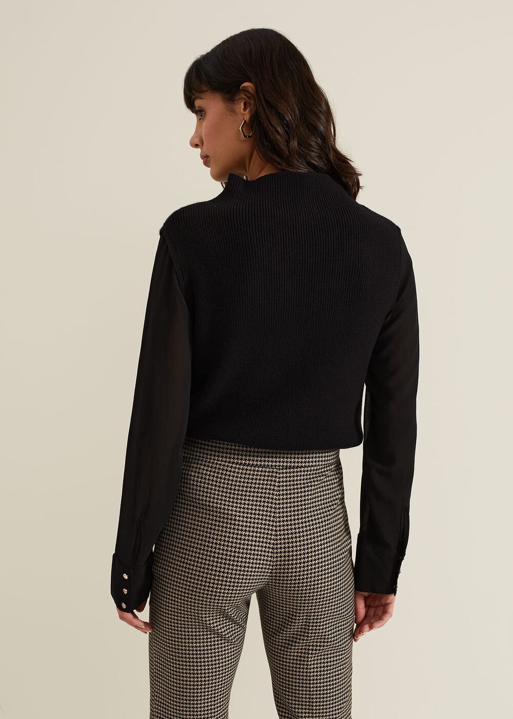 Ella Black Woven Sleeve Jumper - Black