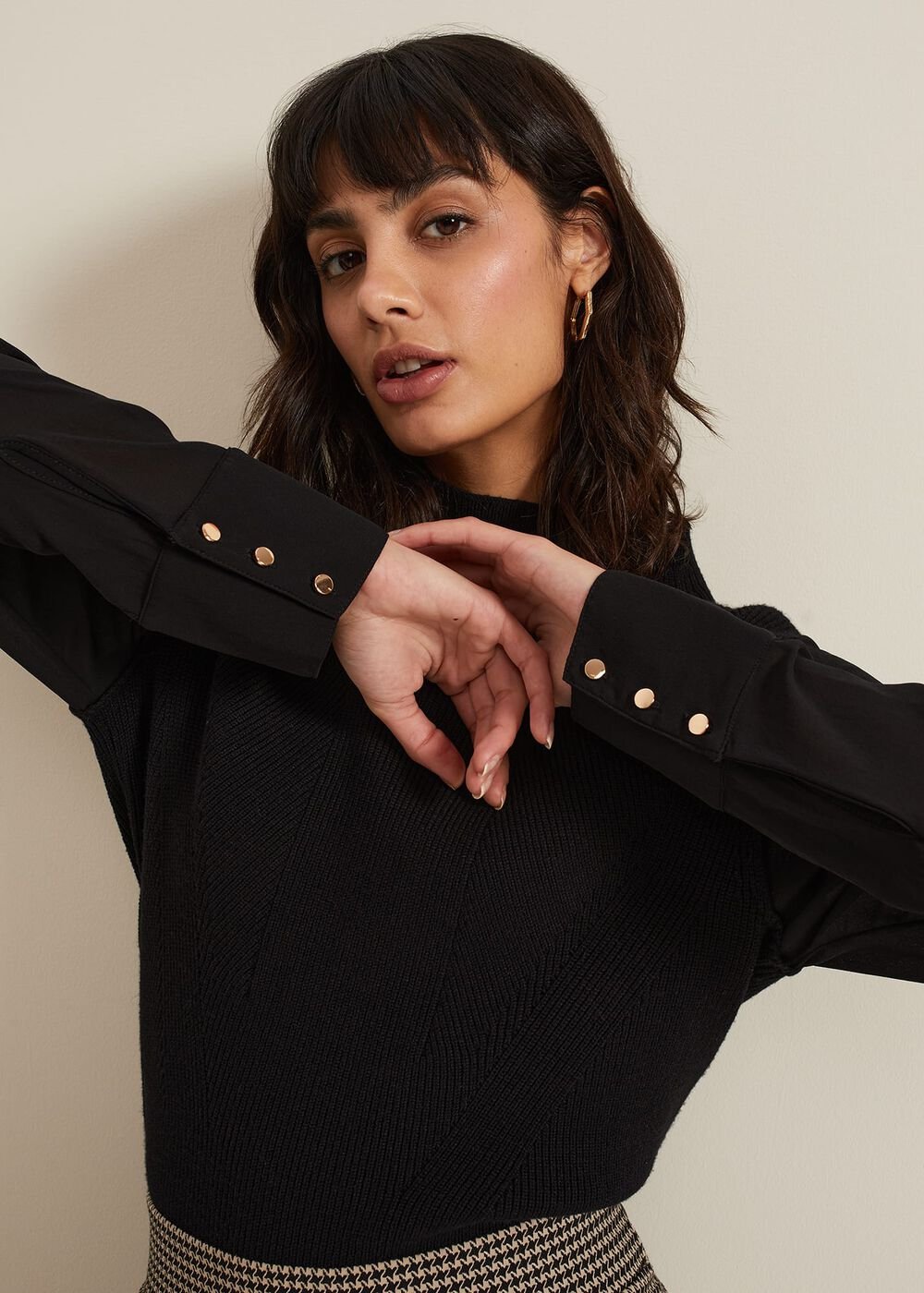 Ella Black Woven Sleeve Jumper - Black