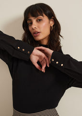 Ella Black Woven Sleeve Jumper - Black