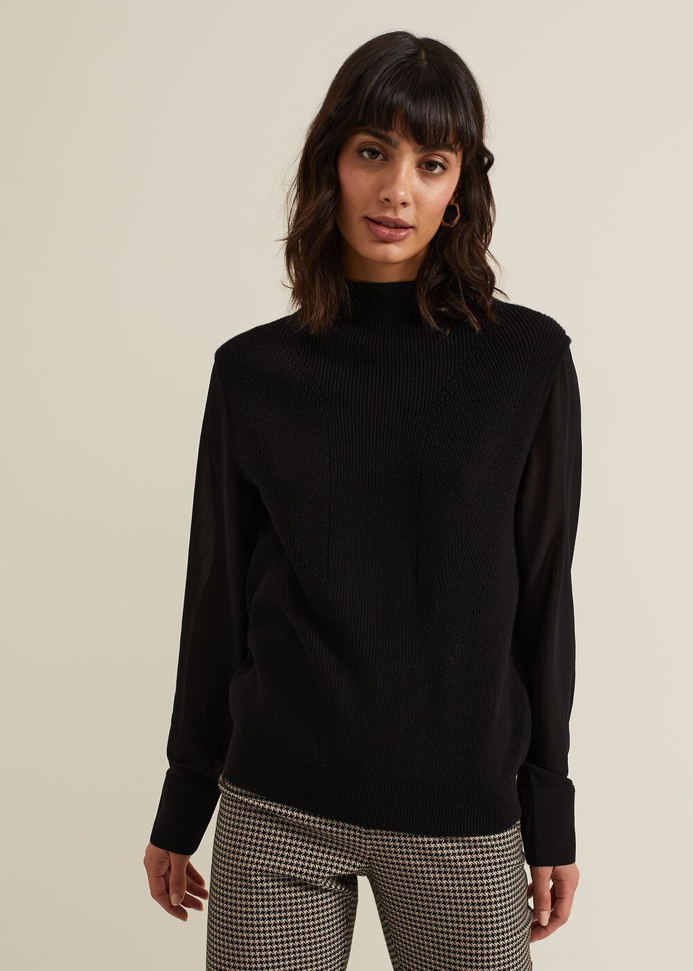 Ella Black Woven Sleeve Jumper - Black