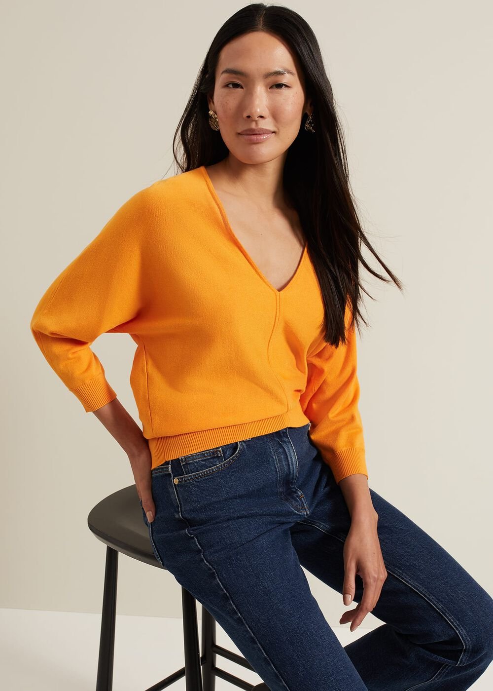Gina V Neck Batwing Jumper - Orange