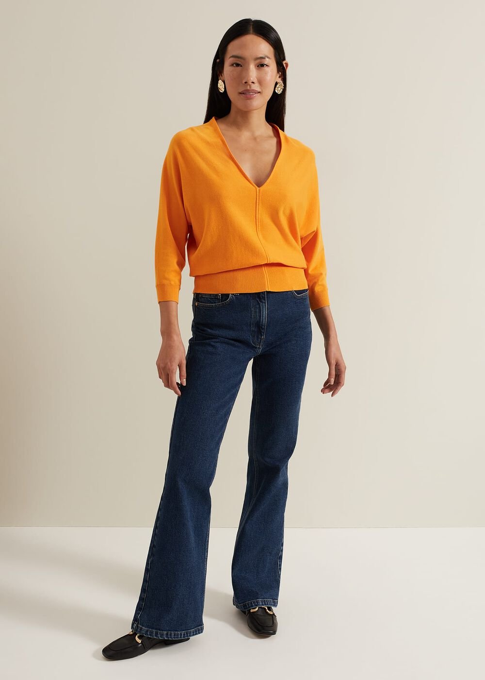 Gina V Neck Batwing Jumper - Orange