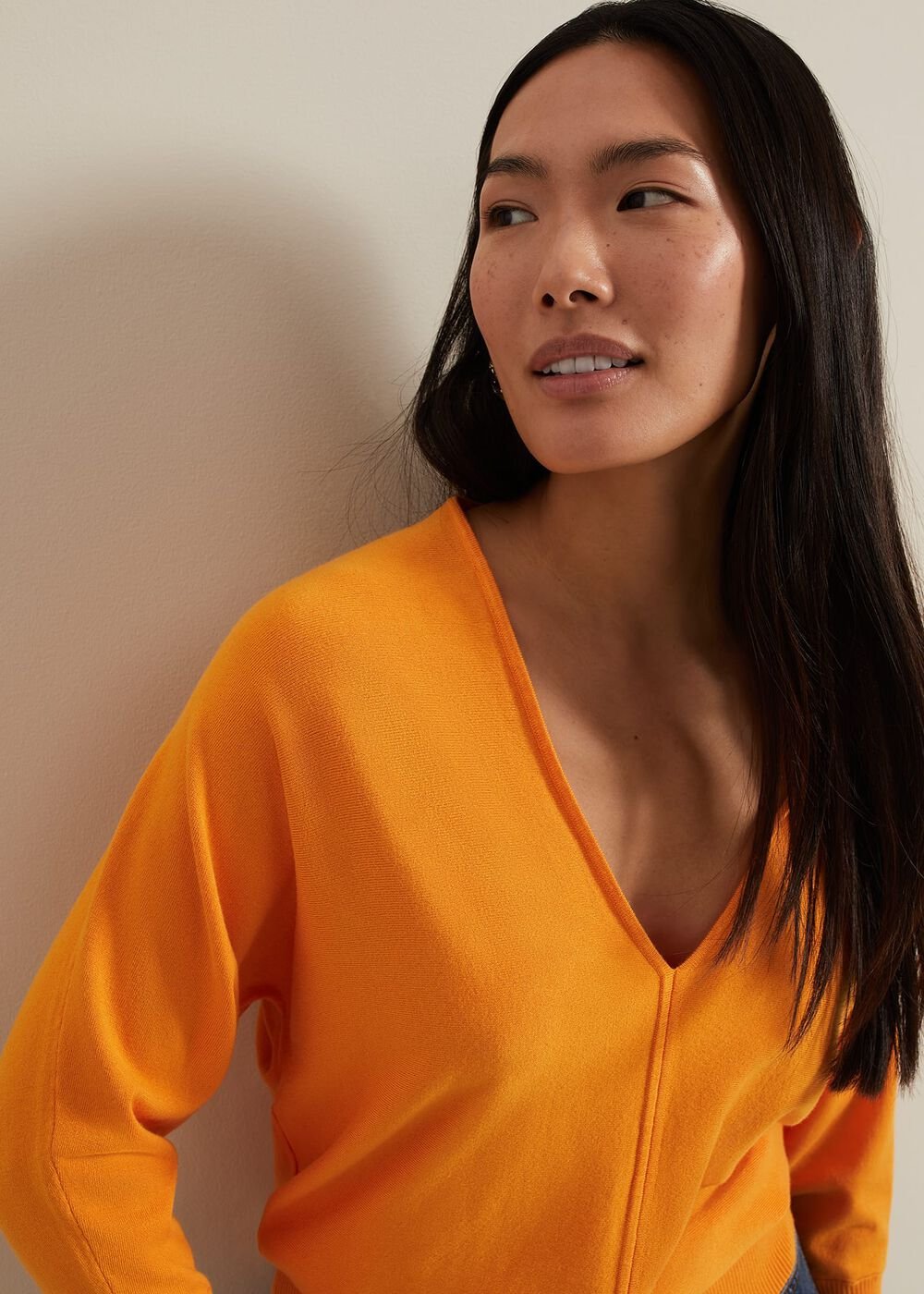 Gina V Neck Batwing Jumper - Orange
