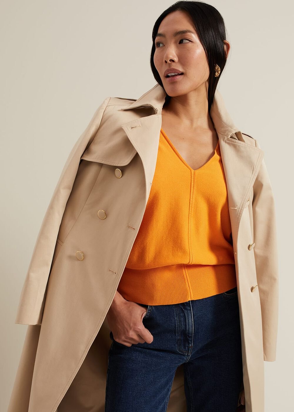 Gina V Neck Batwing Jumper - Orange