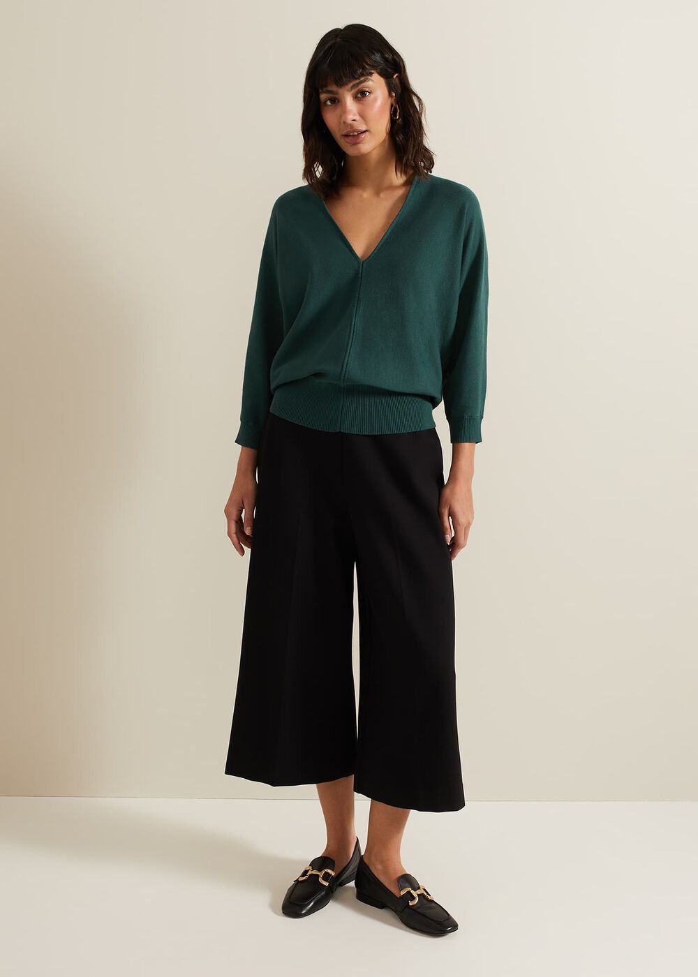 Gina V Neck Batwing Jumper - Green