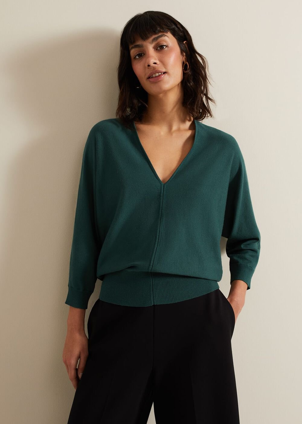 Gina V Neck Batwing Jumper - Green