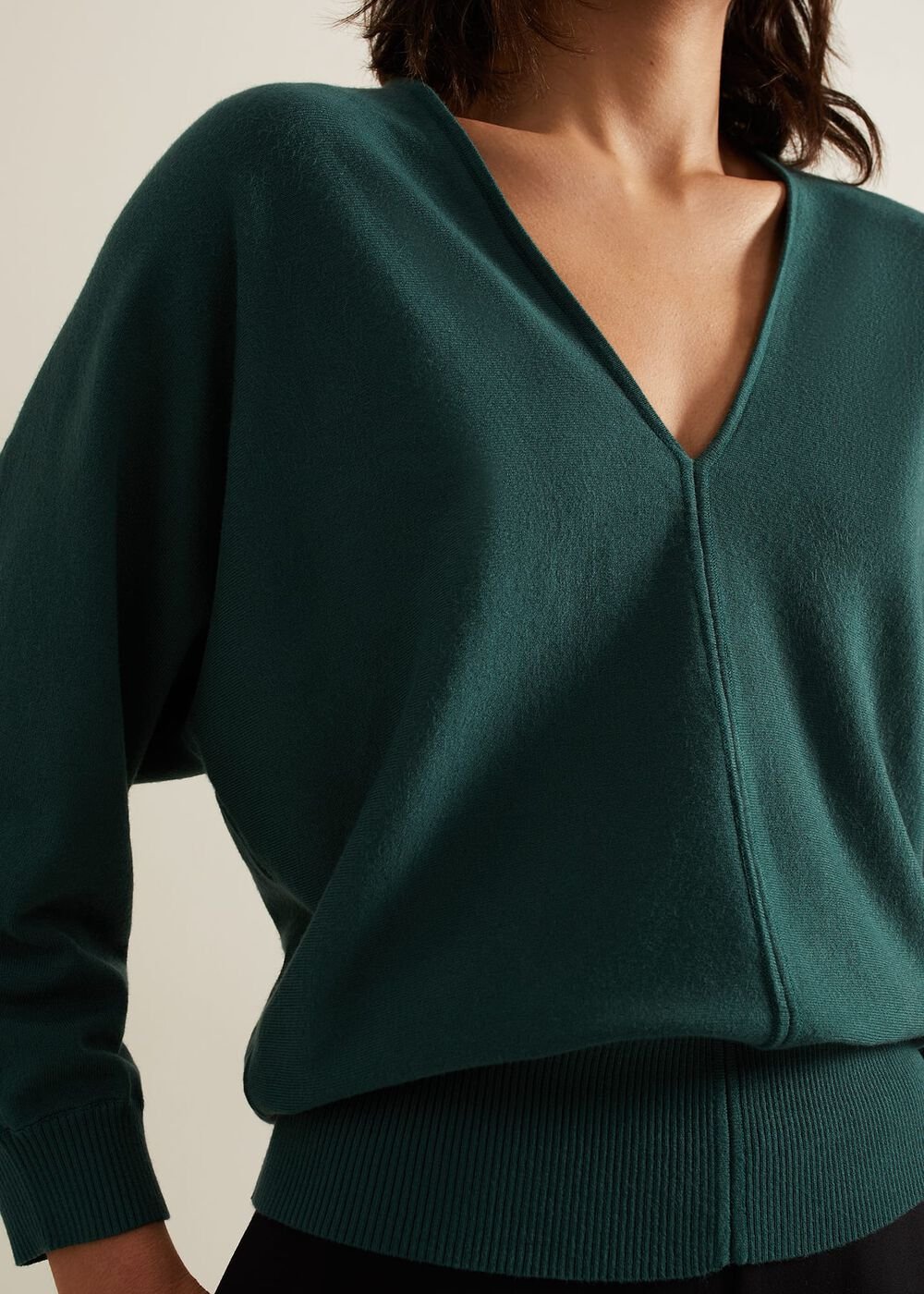 Gina V Neck Batwing Jumper - Green
